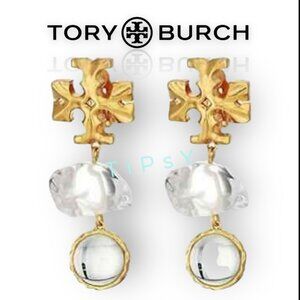Tory Burch Roxanne Gold & Crystal Drop Clip Earrings